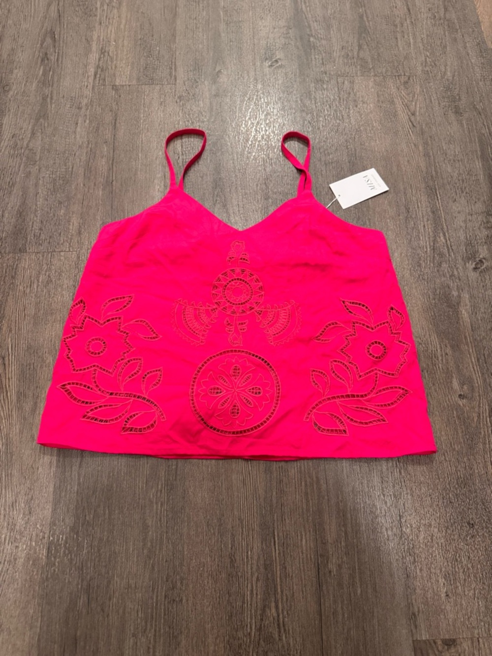 Misa Los Angeles Hot Pink Embroidered Spaghetti Strap Tank
